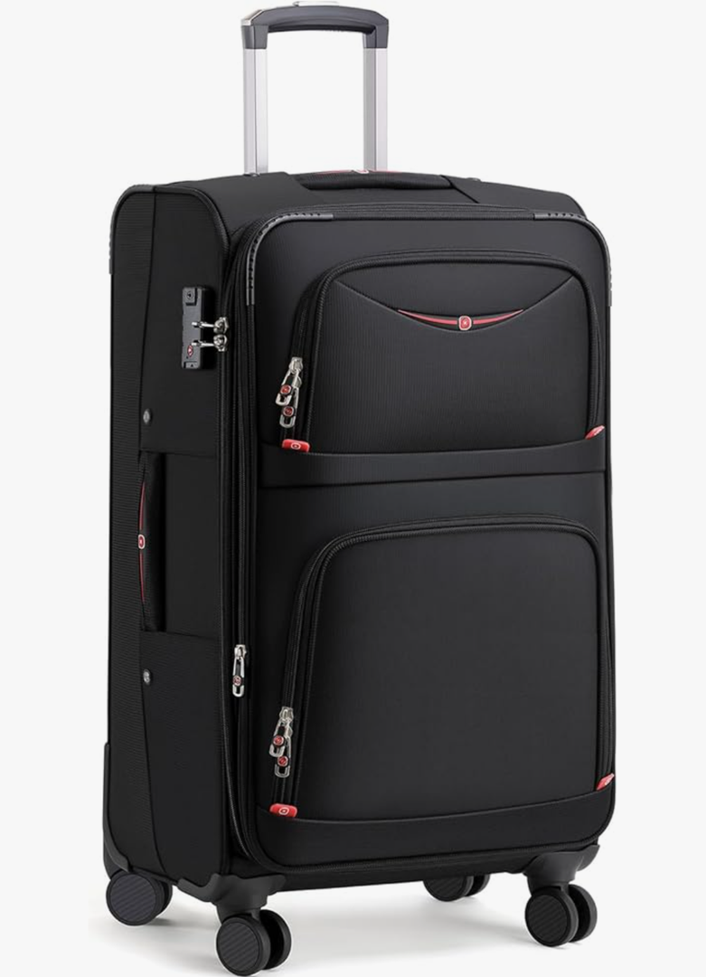 Softside Expandable Luggage with 4 Spinner Wheels, Durable Checked-Luggage Suicase (Black, 29-Inch)