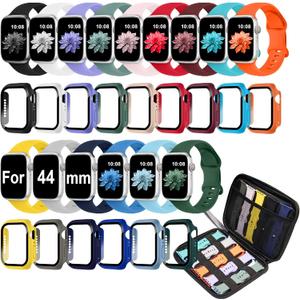 15 Pack Band Case Compatible with Apple Watch Bands 44mm 40mm 41mm 42mm 45mm 46mm Women Men, Soft Silicone Strap with Screen Protector Case&Storage Organizer for iWatch Series 10 9 8 7 6 5 4 3 SE SE2