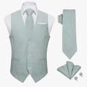 DiBanGu 4PCS Mens Suit Vest Linen Solid Color Vest for Men Wedding Casual Waistcoat Necktie Pocket Square Cufflinks 3XL