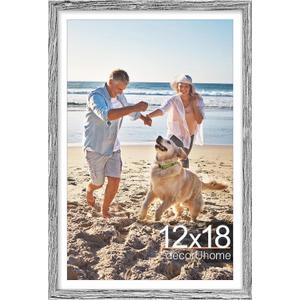decorUhome 12x18 Picture Frame, Display Pictures 11x17 with Mat or 12x18 without Mat, Wall Mounting Photo Frame, Grey, 1 Pack