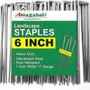 AMAGABELI 6 Inch 500 Pack Galvanized Landscape Staples 11 Gauge Anti-Rust Heavy Duty Garden Stakes Plant Cover Spikes U-Shaped Sod Pins Fence Stakes for Weed Barrier,Irrigation Tubing,Lawns,Decoration
