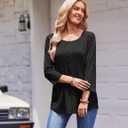 Zeagoo 3/4 Length Sleeve Womens Tops Round Neck Casual Summer Tunic Tops Basic Tees Blouses Dressy T-Shirts Pleated Shirts (Black, XXL)