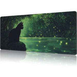 Large Mouse Pad Black Cat Extended Gaming Keyboard Desk Mat Non-Slip Rubber with Stitched Edge Desk Pad Suitable for Office Home Desktop Decoration (35.4 x 15.7 Inches)