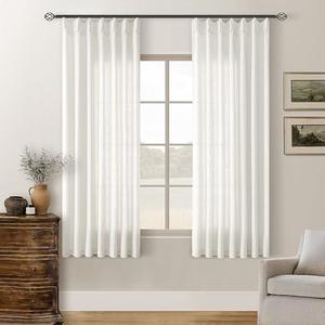 TWODRAPES Beige White Pinch Pleated Linen Curtains 63 Inch Length 2 Panels for Dining Room Kitchen Bedroom Semi Sheer Pleat Drapes with Hooks Rings Light Filtering Short Window Curtain Cabinet 40x63