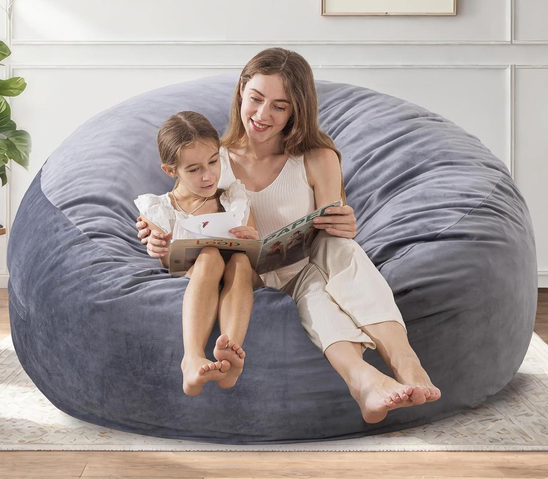 EDUJIN Large Bean Bag Chair, Memory Foam Bean Bag Chairs for Adults with Filler Included, Extra Soft Dutch Velvet Fabric, Bean Bags for Living Room - 3 Foot, Dark Grey