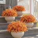 Fall Flowers Artificial Mums for Outdoors, 20 Bundles UV Resistant Silk Fake Daisy with Eucalyptus Leaves No Fade Greenery for Porch Patio Garden Front Door Fall Decoration(Orange and Yellow)