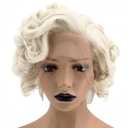 ANOGOL Hair Cap+ 13 * 1 Middle Part Light Blonde Lace Front Wig Synthetic Hair Short Curly 613 Blonde Bob Wigs Glueless Natural Hairline For Women