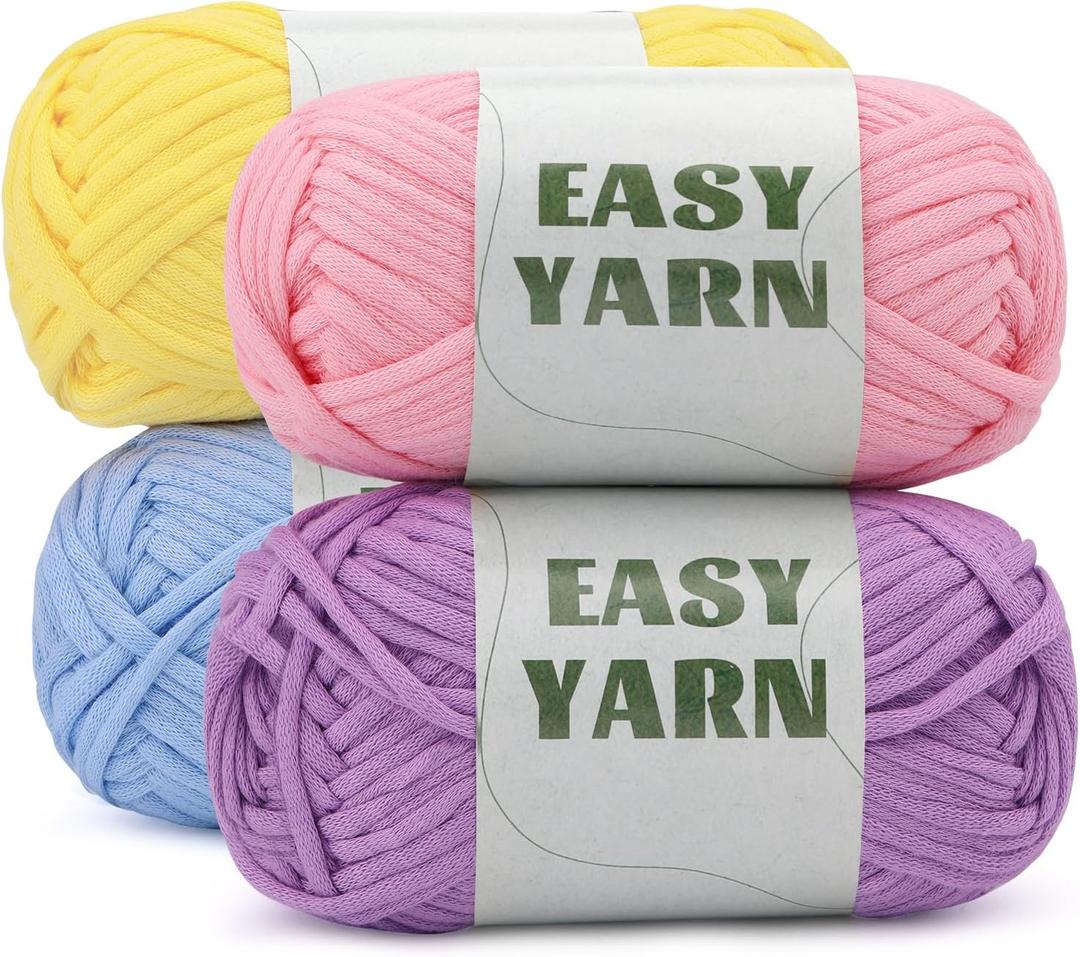 UzecPk 4 * 50g/1.76oz Beginner Yarn, 4 * 87yds Beginner Crochet Yarn | Pink Purple Blue Yellow Crochet Yarn for Beginners Easy-to-See Stitches, Worsted-Weight Medium #4 Blend Crochet Kit Making