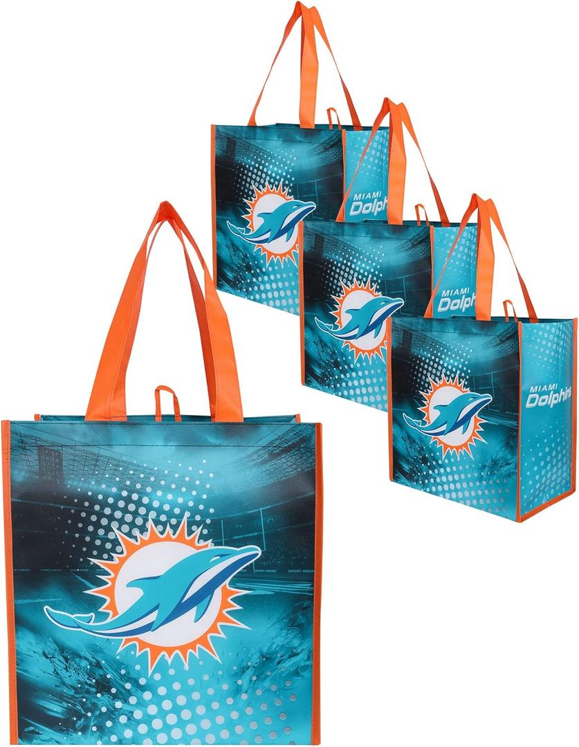 FOCO NFL unisex-adult Nfl Team Logo 4-pack Reusable Grocery Shopping Bags Totes (One Size)