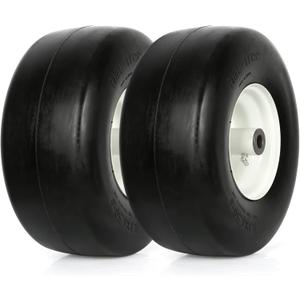 WEIZE 13x6.50-6 Flat Free Lawn Mower Tire with Rim, 5.5" Centered Hub, 3/4" or 5/8" or 1/2" Bushing, 450lbs Capacity, Set of 2 (Fit Most Cub cadet, Toro Zero Turn Mower, Not Fit Gravely) (13x6.50-6 Flat Free with Rim, White)