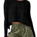 Aurgelmir Womens Long Sleeve Cropped Tops Loose Workout Athletic T-Shirts Flowy Sweatshirt for Yoga Tiered Hem Gym Tees (Medium, Black)