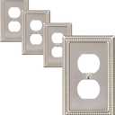 4-Pack Duplex Outlet Cover Plate, Metal Wall Plates for Electrical Outlets, Brushed Nickel 1 Gang Receptacle Cover, Pearls Decorative Switch Plates and Outlet Covers