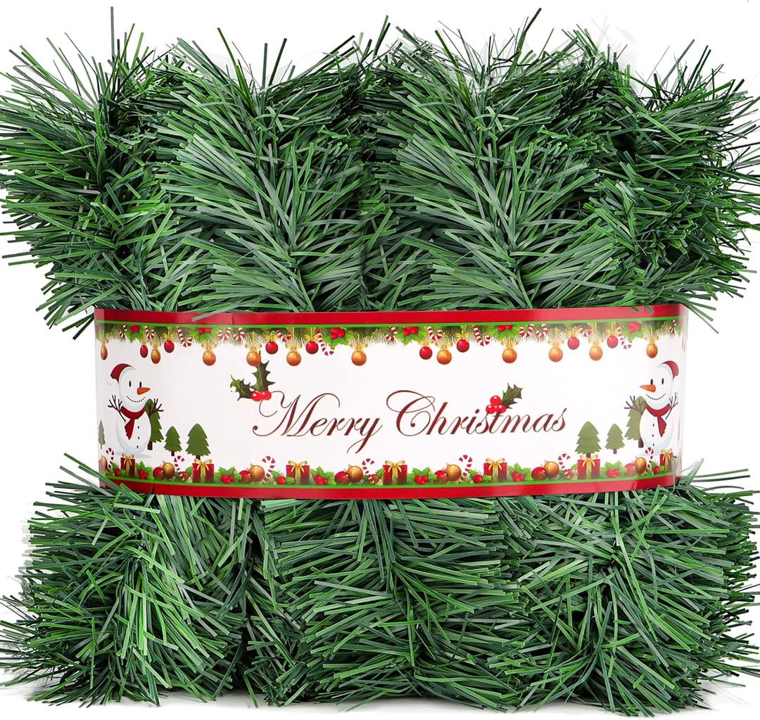 10M/33Ft Christmas Garland Christmas Decorations, Green Outdoor Garland for Christmas Decor, Unlit Fluffy Twist Christmas Tree Garland for Stairs Railing, Staircase, Fireplace, Window, Door, Holiday