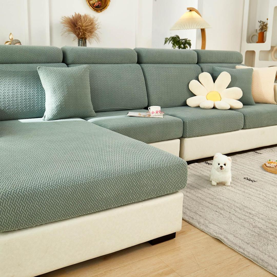Sofa Covers Couch Covers for Sofa Pet Friendly Couch Cushion Covers Universal Sofa Covers Washable Stretch Slipcovers for Sectional Sofa (Texture Green,Back Cover L)