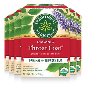 Traditional Medicinals Tea, Organic Throat Coat, Supports Throat Health, 96 Tea Bags (6 Pack) BB 10/31/28