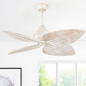 52" Ceiling Fan Without Lights, Tropical Ceiling Fans with APP and Remote Control, Indoor Palm Leaf Ceiling Fans for Living Room Bedroom Patios (Rustic White Gold)