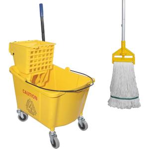 Commercial Mop Bucket with Side Press Wringer on Wheels, Including One Commercial Mop, 35 Quart, Yellow