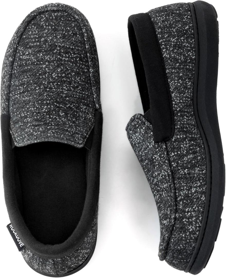 RockDove Men's Tweed Memory Foam Moc Slipper (9, Black)