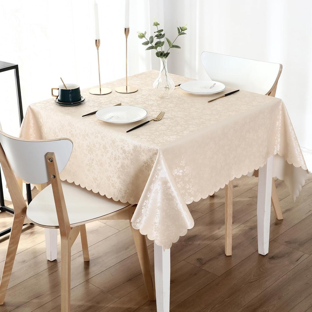 Smiry Square Table Cloth, Waterproof Heavy Duty Vinyl Tablecloths, Wipeable Washable Table Cover for Kitchen and Dining Room (Beige, 70" x 70")