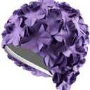 Sporti Flower Swim Cap - Swim Cap for Women- Stylish, Heavy-Duty Rubber, Hair Protection - Ideal for Water Enthusiasts (Purple)