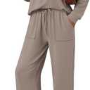 LILLUSORY Womens Two Piece Lounge Sets Mock Turtleneck Tops Wide Leg Drawstring Pants Sweatsuit with Pockets (Small, Nutmeg)