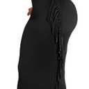 Vrtige Women's 2 Piece Outfits Halter Sleeveless Crop Top and Fringe Bodycon Maxi Skirt Set (Black, XXL)