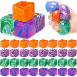 32 Pcs Stress Cube Bulk Ice Cube Stress Ball Anxiety Relief Soft Squeeze Sensory Ball for Party Favors Prizes Goodie Bag Stuffers (Pink,Purple,Green,Orange)
