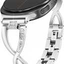 Dressy Bling Bands Compatible with Samsung Galaxy Watch 8 40mm/44mm Watch8 Classic 46mm Women Stainless Steel Replacement Wristbands (Silver)