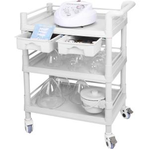 Beauty Salon Trolley Cart, Esthetician Cart with Wheels & Bucket and 2 Big Drawer, 3 Tier Heavy Duty SPA, Load 330lbs, 360° Rotate Silent Wheels for Beauty Salon SPA Hospital Office Lab
