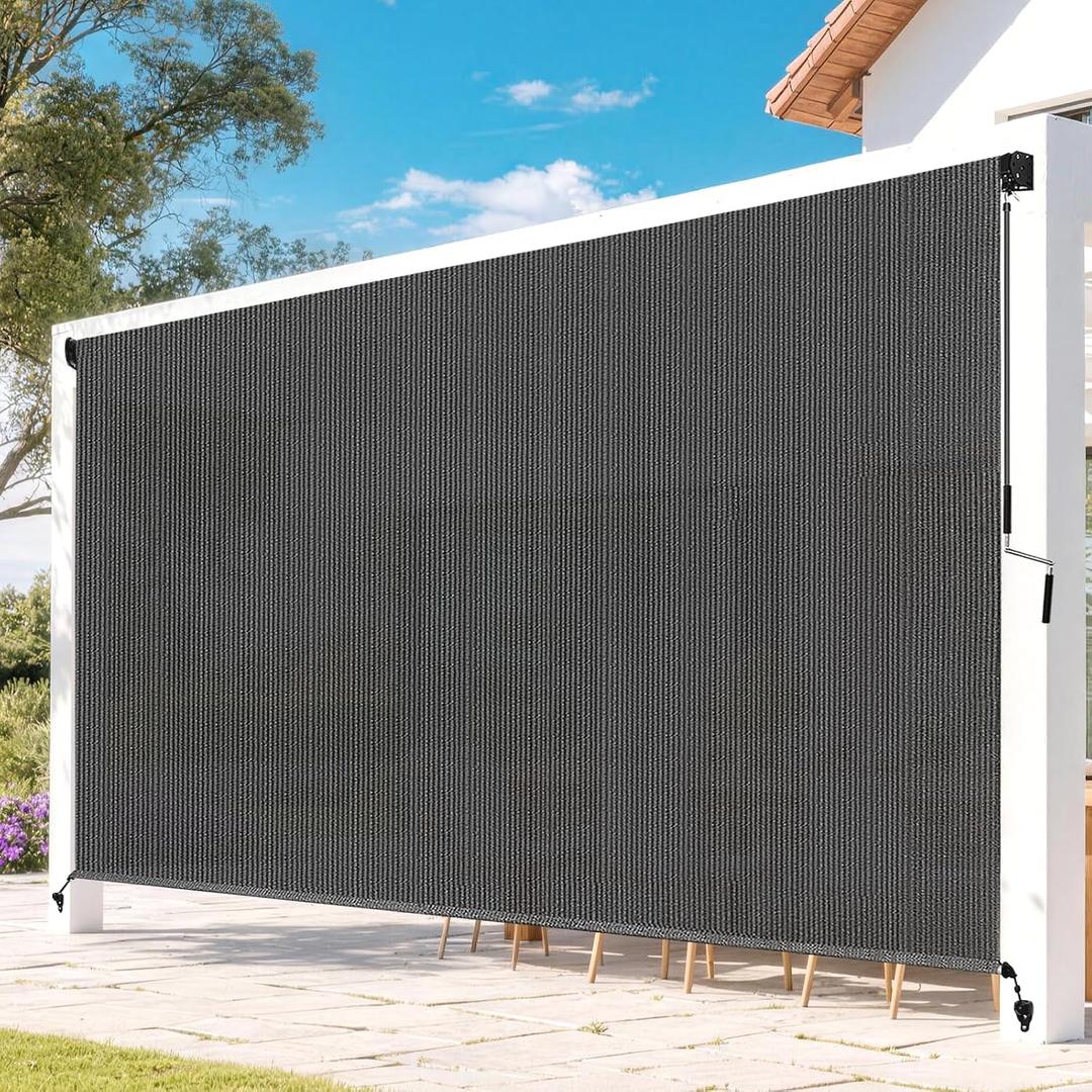 Outdoor Roller Shades for Patio, Gray 10' W x 8' H Cordless Patio Shades Roll Up Outdoor Blinds with Splicing Design, 90% UV Protection for Porch Gazebo Pergola