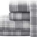 Laura Ashley - Flannel Sheets Twin Size, Anti-Pilling & Wrinkle Resistant Cotton, Touchably Soft for All-Season Comfort - Bed Sheets with Matching Pillowcases & Fitted Sheet (Mulholland Plaid Grey)
