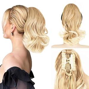 VCAY Ponytail Extension, 12 Inch Pony Tails Hair Extensions, Hold Securely, Tangle-Free, Curly Wavy Natural Looking Synthetic Claw Clip Ponytail Extension for Daily Use