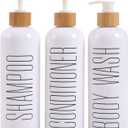 HOMCDALY Shampoo and Conditioner Dispenser, 16oz 3-Pack Refillable Shampoo and Conditioner Bottles, Empty Shampoo Bottles Refillable with Bamboo Pump, Bathroom Shower Shampoo Dispenser Set