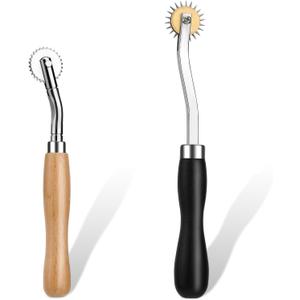 Nitlak 2 PCS Tracing Wheel with Wooden Handle Stainless Steel Pounce Wheel, Point Sewing Tracing Wheel for Sewing Patterns, Rotary Perforator, Overstitch Wheel, Perforation Cutter (Black)