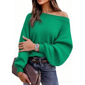 PRETTYGARDEN Fall Sweaters for Women 2025 Oversized Boat Neck Pullover Long Sleeve Knit Tops Cozy Winter Fashion Clothing (Green, L)