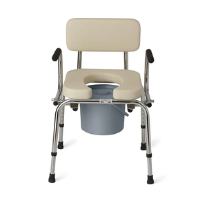 Medline Drop Arm Commode with Padded Seat and Backrest, Durable Toilet Chair for Adults and Seniors, Removable Pail, Splash Guard, Drop Down Arms for Easy Transfer, 350 lb. Weight Capacity, Tan