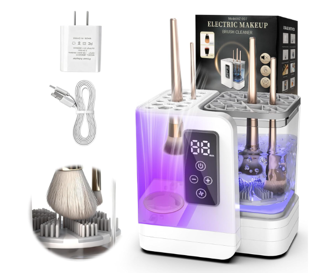 5in1 Electric Makeup Brush Cleaner & Dryer Machine Portable Automatic USB Cosmetic Brushes Cleaner Tool with DeepClean Silicone Brush for All Size Brushes (Contour, Eyeshadow, Blush)