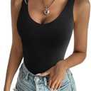 REORIA Butsmooth® Womens Sexy Deep V Neck Backless Sleeveless Double Lined Thong Bodysuits for Going Out L