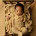 Newborn Photography Props Bed Prop Brown Rustic Mini Wooden Bed for Baby Photography, Infant Photoshoot Posing Prop for Newborn Sessions