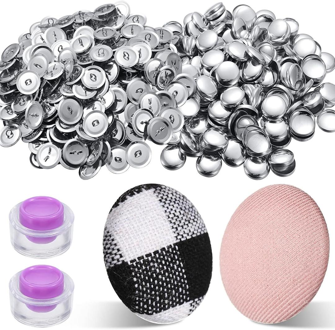 100 Sets Cover Buttons Kit with Tools Size Buttons to Cover Self Cover Buttons with Wire Backs DIY Fabric Cloth Cover Buttons (Size 24/0.59 Inch)
