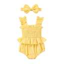 YOUNGER TREE Baby girl Romper Infant Summer Clothes Ruffle Sleeveless One Piece Bodysuit with Bow Headband Newborn Jumpsuit (Yellow, 3-6 Months)