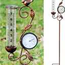 32" Garden Rain Gauge with Thermometer - 7" Glass Tube for Outdoor Indoor Use, Patio Yard Decor Statue