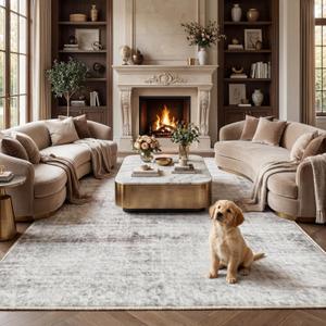 FancyRoof 8x10 Area Rugs for Living Room Bedroom Washable, Modern Abstract Grey White Rugs Large Carpets Ultra Soft Faux Wool Retro Dining Room Non Slip & Non-Shedding Low Pile Print Pottery Barn