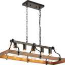 Farmhouse Chandeliers for Dining Room, 5-Light Rustic Kitchen Island Light Fixture, Wood Linear Industrial Black Rectangular Ceiling (Brown)