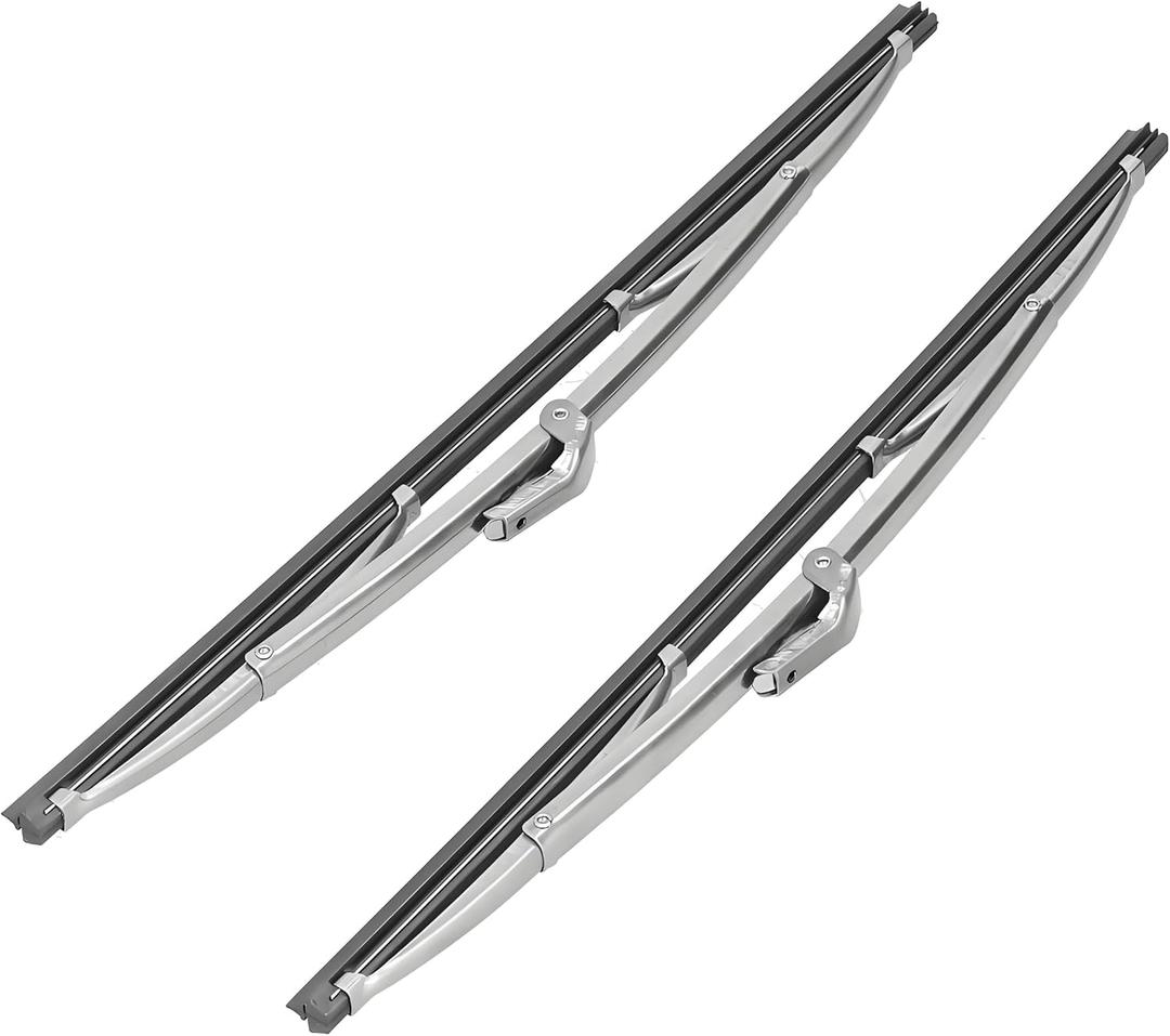 Universal 12" Wiper Blades, Stainless Steel Polished Silver Set for Front, Durable & Easy to Install