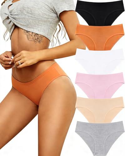 ALL OF SHE Womens Underwear Cotton Hipster Panties Breathable Sexy Cheeky Stretch Soft Ladies Bikini Underwear 6 Pack S