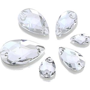 DONGZHOU 60PCS Crystal Sew On Rhinestone Drop Shape Sew On Beads Flatback Glass Rhinestone Crystal Gems Dress Accessories for Costume, Clothes, Garments, DIY Crafts