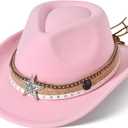 Willheoy Kids Cowboy Hat for Boys Girls Western Cowgirl Hat with Buckle Belt Wide Brim Fedora Hat Dress Up Costume