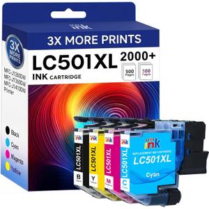 Starink LC501XL Ink Cartridges for Brother Printer Compatible for Brother LC501 Ink Cartridges LC501XL LC501 XL Fit for MFC-J1360DW MFC-J1410DW MFC-J1260W Printer -4 Pack Black Cyan Magenta Yellow