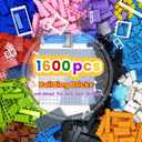 1600 Pieces Building Bricks, Classic Bulk Building Blocks for Kids with Wheels and Axles Sets, Windshield, Windows, Doors, Baseplates, Compatible with All Major Brands - 18 Shape/12 Color